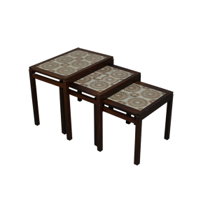 Conj. 3 mesinhas dinamarquesas pau santo e azulejo