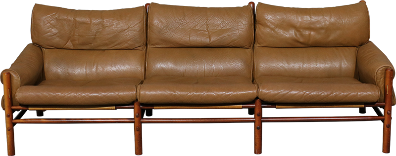 Sofá Arne Norell Modelo Inca em faia e couro